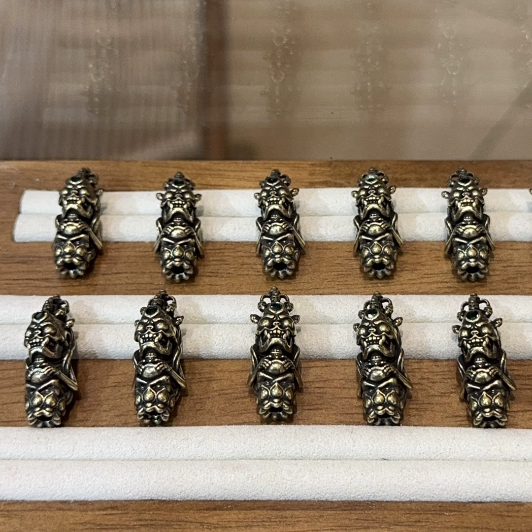 纯铜镶绿钻骷髅三通配件手工编织DIY文玩手串项链隔珠复古配饰