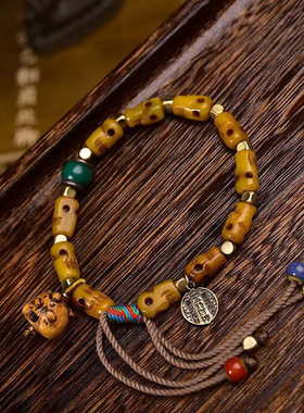 藏传回流骆驼骨手串单圈可调节男女藏式复古文玩雕刻镂空阿呆手链