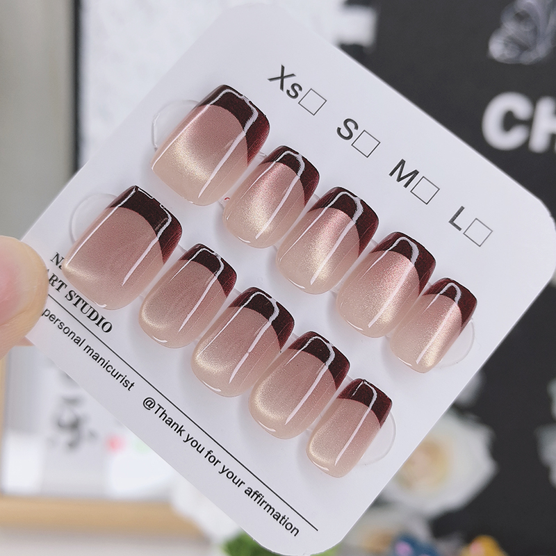 法式渐变穿戴甲短款裸色高级感