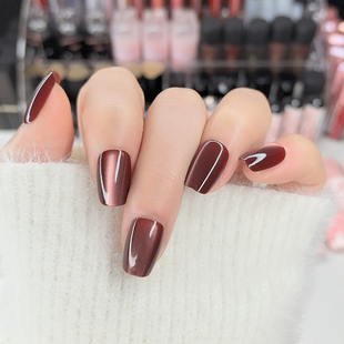 2025年新款 美甲贴片栗子深色气质猫眼指甲贴片手工甲穿戴甲果冻胶