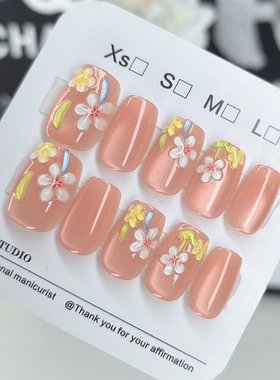 2025年新款美甲穿戴甲高级感手工甲猫眼显白甲片蝴蝶花朵指甲贴片