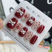 新年款 2026新款 红色发财醒狮穿戴甲短款 高级感显白美甲贴片假指甲