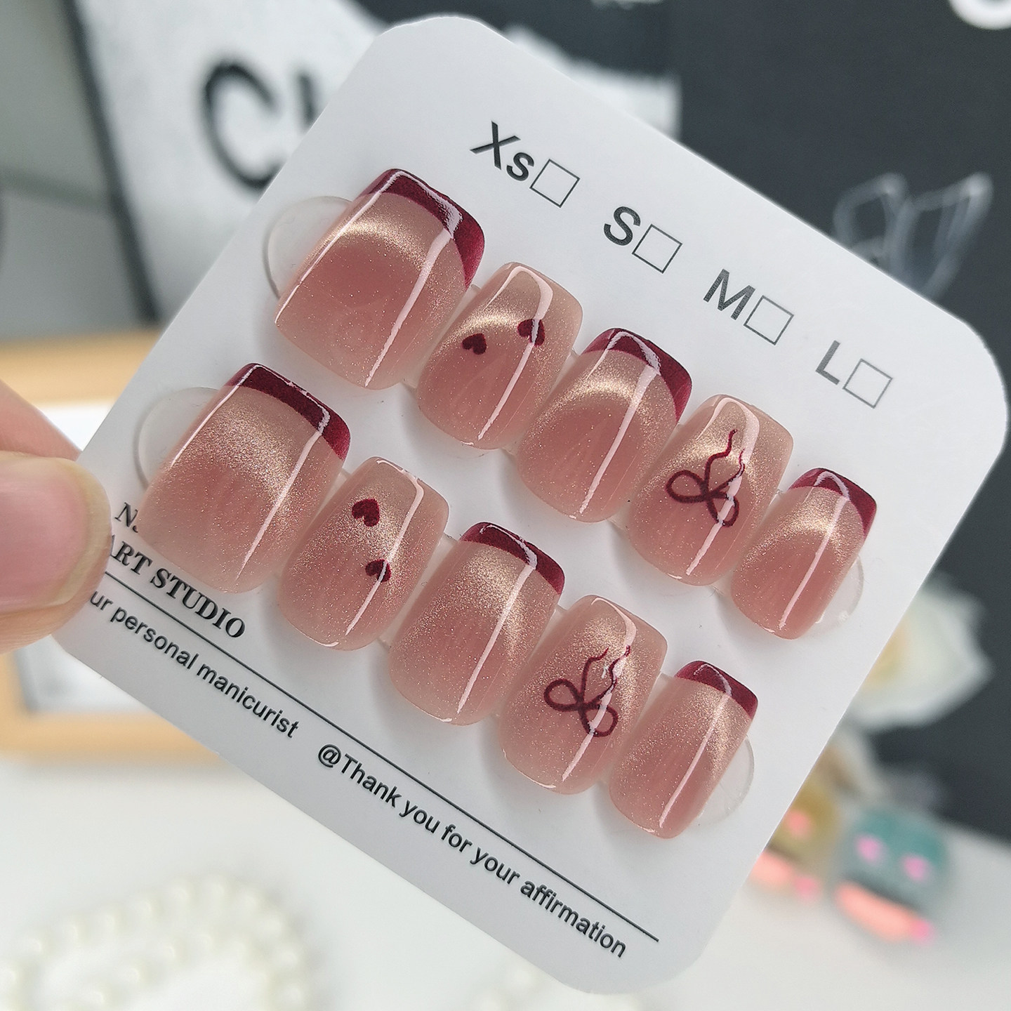 （长短可选）手工穿戴甲裸色爱心显白指甲贴片可拆卸短款美甲贴片
