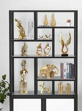 新款直销北欧轻奢金色树脂工艺摆件客厅餐厅格子架玄关酒柜电视机