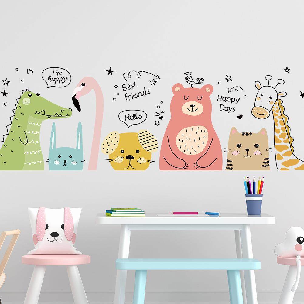 新款直销卡通可爱小动物墙贴画儿童房宝宝卧室装饰贴纸橱柜门玻璃
