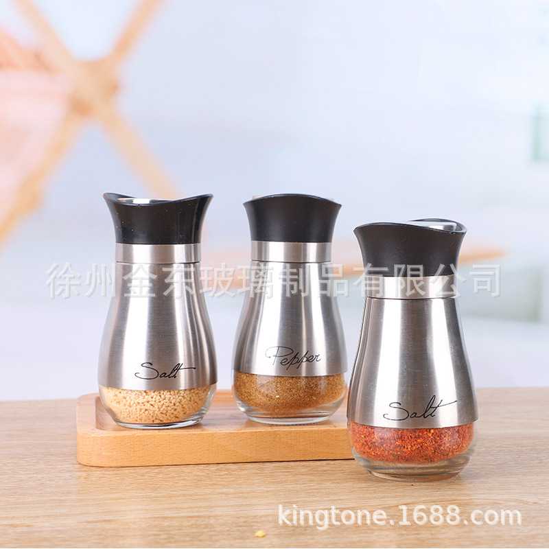 新款直销厨房调味罐不锈钢胡椒粉瓶 玻璃撒料瓶 烧烤佐料调料盒