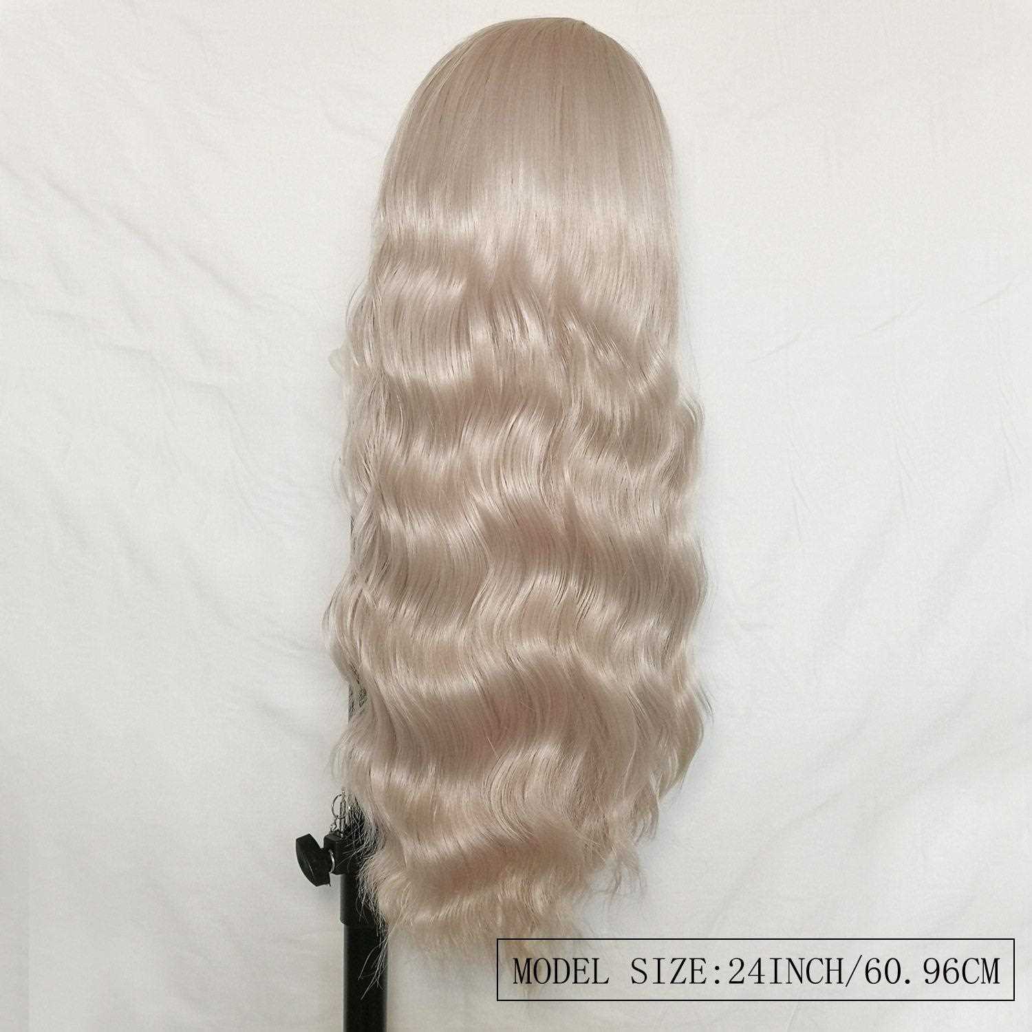 新款直销化纤前蕾丝自然波假发欧美外贸灰色长卷发温丝头套wig
