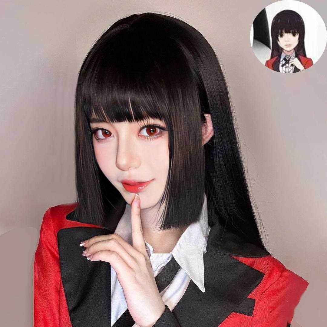 新款直销动漫假发女cos狂赌之渊蛇喰梦子造型假发全头套式黑色姬