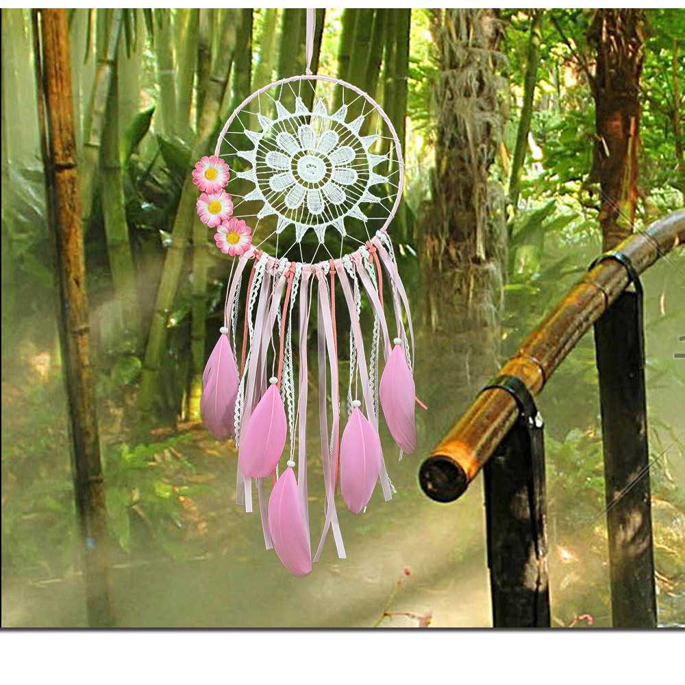 新款直销创意粉色花艺捕梦网 浪漫花朵捕梦网婚庆装饰 室内壁饰壁