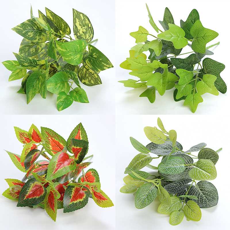 新款直销仿真植物墙绿植墙插花配材墙面装饰假花盆栽叶子7叉过胶