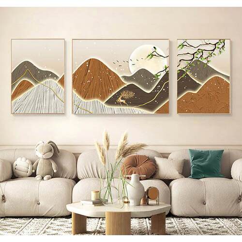 新款直销抽象风背有靠山福鹿晶瓷画艺术壁画装饰画客厅沙发挂画三