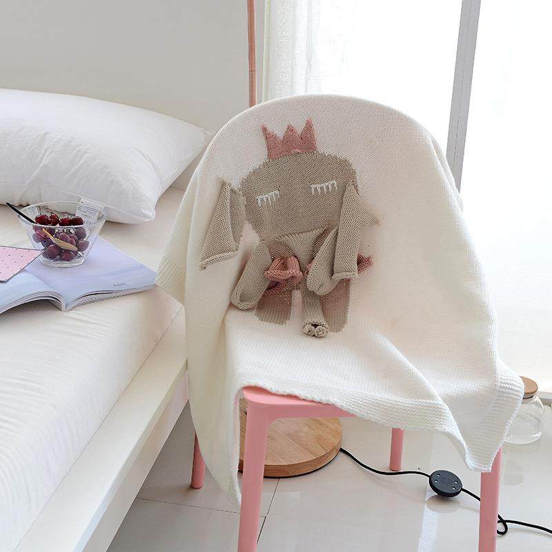 新款直销可爱卡通INS风纯棉婴童毯子异形动物针织毛线毯手工沙发