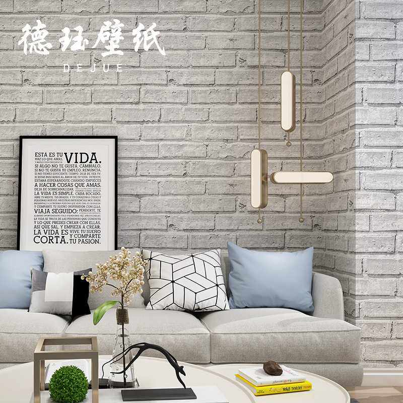 新款直销3d立体白色灰色砖纹砖块砖头白砖墙纸复古饭店餐厅背景墙