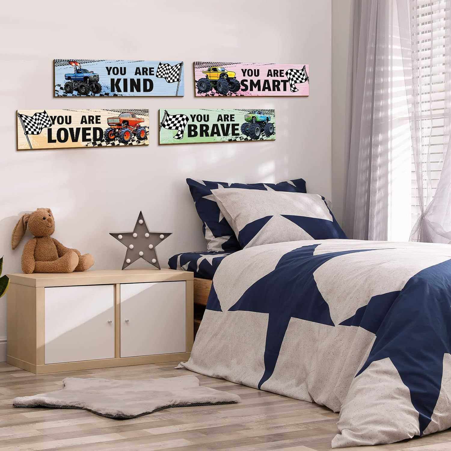 新款直销TEMU新款卡通风儿童房墙壁装饰壁挂小汽车励志英文卧室木,家居饰品,文化墙贴,淘宝优惠券,粉丝福利购,淘宝优惠卷