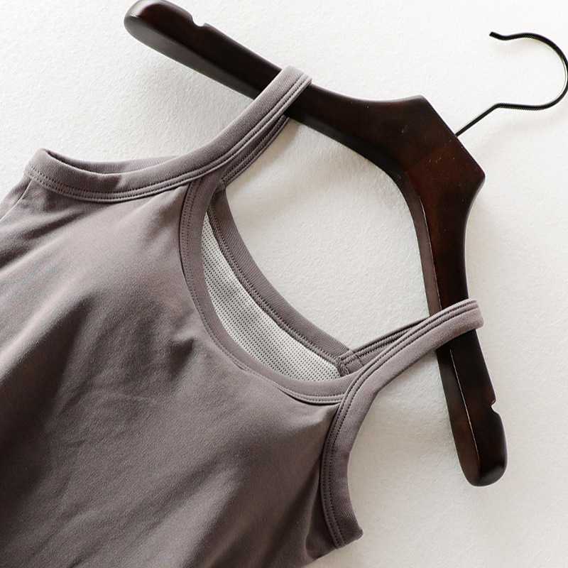 新款直销棉带胸垫吊带背心女士夏季薄款修身内搭打底免文胸可外穿