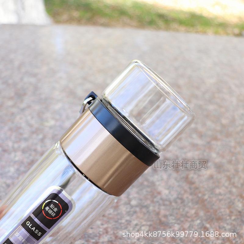 新款直销双层玻璃杯透明茶水分离茶杯办公室泡茶隔热水杯便携广告