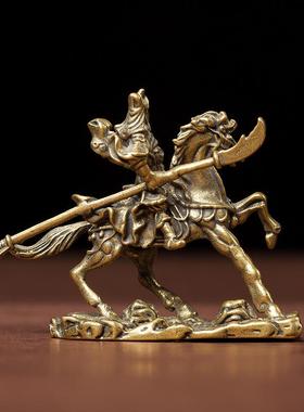 新款直销黄铜骑马关公古玩摆件镇宅招财武财神办公室茶几车内饰品