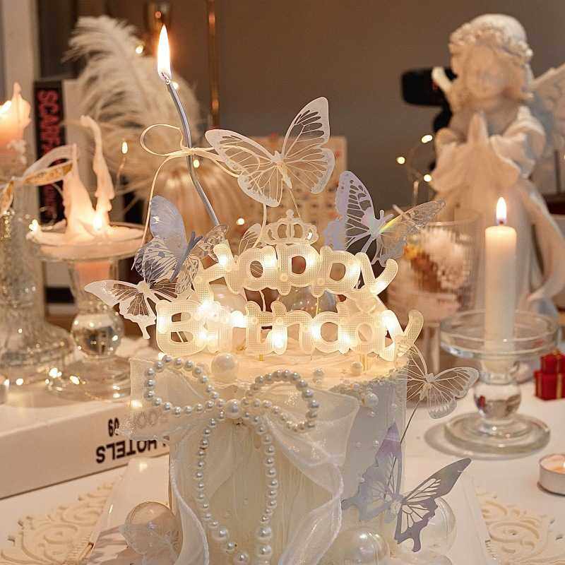 新款直销唯美幻彩蝴蝶蛋糕装饰发光灯生日快乐珍珠蝴蝶结女神仙女,节庆用品/礼品,蛋糕/烘焙装饰用品,淘宝优惠券,粉丝福利购,淘宝优惠卷