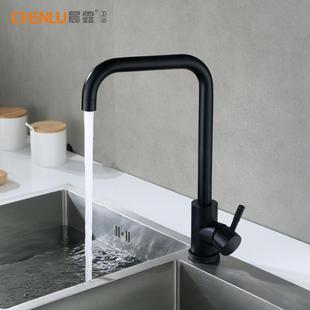 直销跨境款 新款 304不锈钢平三通冷热水洗菜盆水龙头黑色烤漆水槽