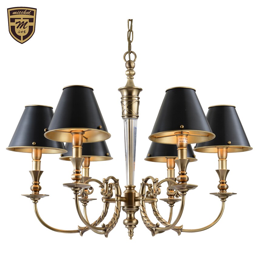 高档美式全铜吊灯 简美纯铜客厅卧室吊灯 北欧别墅餐厅铜灯罩吊灯
