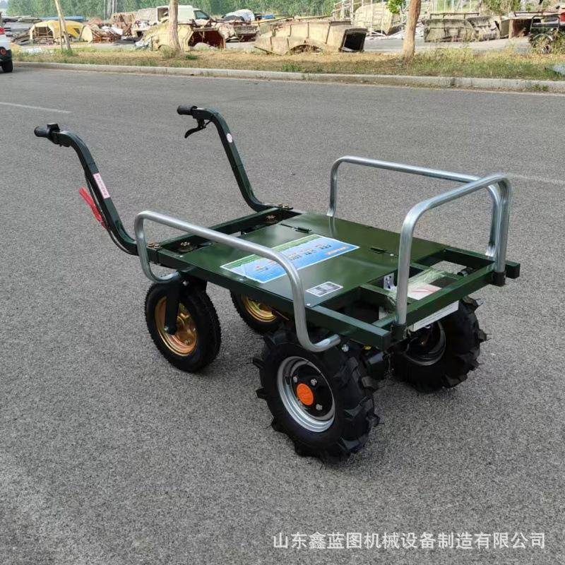 农用果园搬运电动独轮手推车 充电型厂区搬运物料平板车带栏杆