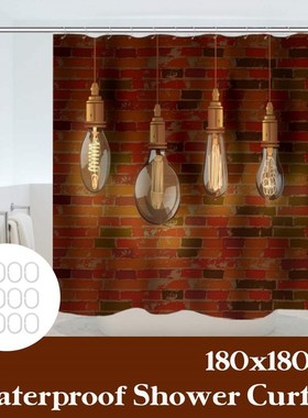 3D Valance Curtain Red Brick Wall String Lamp Pattern Water