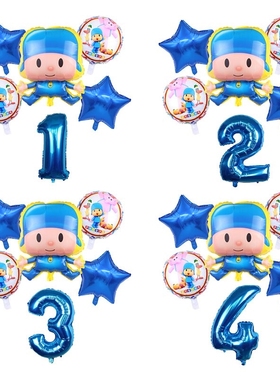 6pcs/set Cartoon Pocoyo  Foil Balloon 32inch Number Balloon