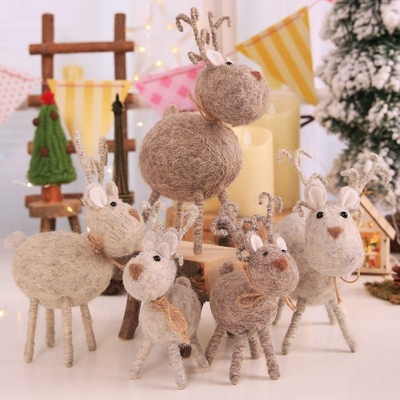 Wool Felt Handmade Deer Doll Unique Christmas Decoration Fes