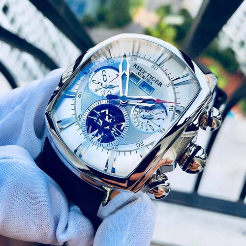Reef  Tiger/RT Designer Sport Watches Tourbillon Blue Dial