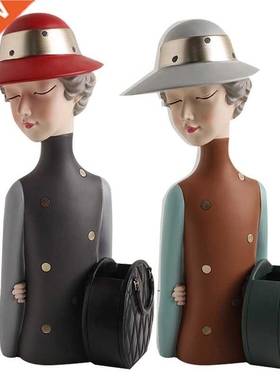 Nordic Hat Girl Statue Resin Sculpture Vase Sideboard Music