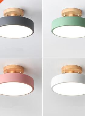 Nordic Entrance Hallway Ceiling Lamps Balcony Wood Round Clo