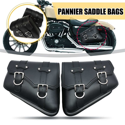 Pair Black Motorcycle Saddlebags Throw Under Seat Side Tools