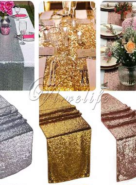 Sparkly Rose Gold Sequin Table Runner Luxury Wedding Party C