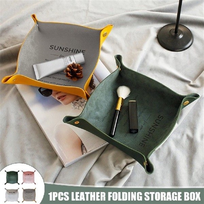 Leather Folding Storage Tray Entryway Clutter Desktop