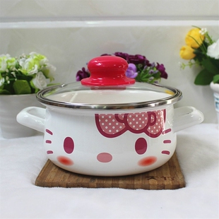 2018 New Cute 16CM Ears/single Handle Enamel Pot Baby Milk P