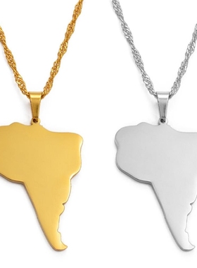 Anniyo South America Continent Map Pendant Necklaces Silver