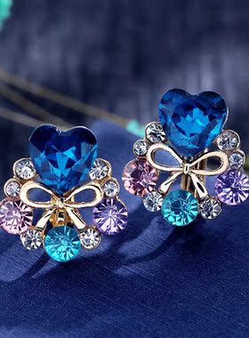 Grace Jun New Arrival Rhinestone Crytsal Heart Bowknot Clip