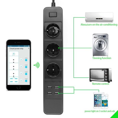 Wifi Power Strip Surge Protector EU Sockets Timer Voice Rem