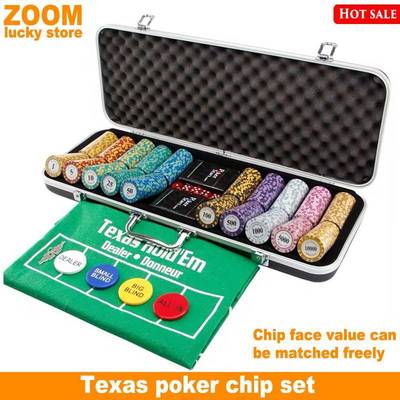 Texas hold 'em poker set Aluminum box 500 chips dice