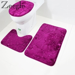 Bathroom Bath Mat Set Toilet Rugs Flannel Anti Slip Shower C