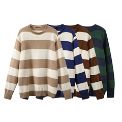 PUWD Cute Girls O Neck Striped Sweaters Pullover Cotton 2022