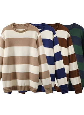 PUWD Cute Girls O Neck Striped Sweaters Pullover Cotton 2022