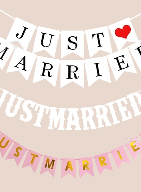 Just Married White Banner Rustic Garland Wedding Table