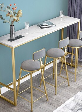 Marble bar table household simple long solid wood high chair