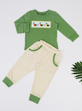 2022 Green Outfits Baby Boy Cotton Clothes Set Duck Embroide