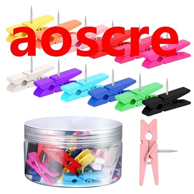 60Pcs Wooden Clip Pushpin Office Stationery Color Pushpin Co