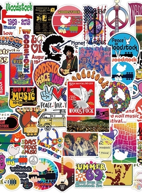 50PCS Woodstock Music Festival Stickers Laptop Guitar Lugga
