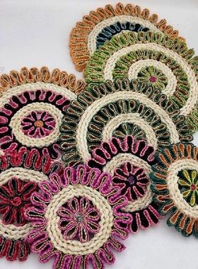2021 Straw Braid Cup Coaster Flower Shape Heat Heat