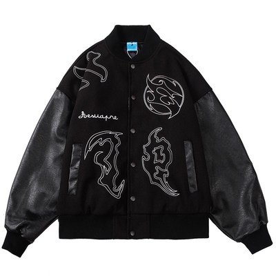 Hip Hop Baseball Jacket Coat Men Letter Embroidery Streetwea