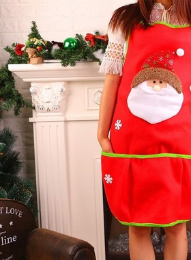 1Pcs Red Christmas Apron Pinafore Cotton Linen Aprons Adult